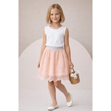 Kız Çocuk Etek Dantelli Beli Lastikli ve Simli Şık Tasarım Özel Gün ve Bayramlık 29 Ekim , 23 Nisan
