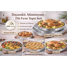 Ness Global Alüminyum Yuvarlak Tepsi 3’lü Set Büyük Boy 40-45-50 cm