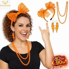 SHC4200 80’ler 90’lar Neon Turuncu Parti Seti – Kolye Küpe Taç