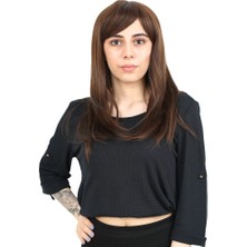 Düz Perçemli Orta Boy Fiber Sen Peruk / Kahve Karamel