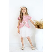 FESSHERA 🎀 Kız Çocuk Özel Gün Elbisesi Şapka ve Kemer Takımı - Çiçek Desenli, Tüllü ve Şapkalı Tasarım 🎀