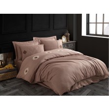 Elegant Nakışlı Pamuk Saten Çift Kişilik Nev Takımı Olimpos Kahve