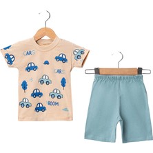 Giddy Kids Araba Desenli Kısa Kollu Üst Şortlu Erkek Bebek Takım 2'li Set (6-24 Ay)