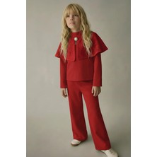 Kız Çocuk Takım Pelerinli Broş Kapama Detaylı Pamuklu 3 Parça Set