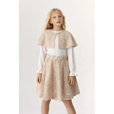 Kız Çocuk Takım Dantel Detaylı Pelerinli Özel Gün Takımı