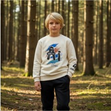 FESSHERA Erkek Çocuk Eşofman Takımı | Baskılı Sweatshirt ve Siyah Jogger Alt | Pamuklu Kışlık Takım