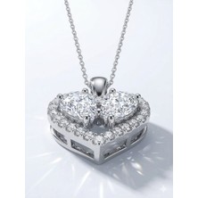 Swarovski Premium Kalp Kolye – Büyük Taşlı Zirkon Işıltılı Gümüş Renk Kadın Kolyesi | Sevgiliye Lüks Hediye