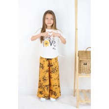 FESSHERA 🌸 Kız Çocuk ''love #life'' Baskılı Tişört & Çizgili Desenli Bol Pantolon Takımı 🌸