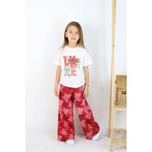 FESSHERA 🌸 Kız Çocuk ‘’love Yourself’’ Baskılı Tişört ve Geometrik Etnik Desenli Geniş Paça Pantolon Takımı