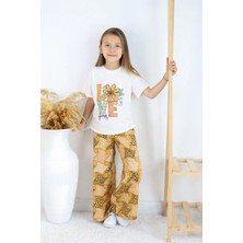 FESSHERA 🌸 Kız Çocuk ‘’love Yourself’’ Baskılı Tişört ve Geometrik Etnik Desenli Geniş Paça Pantolon Takımı