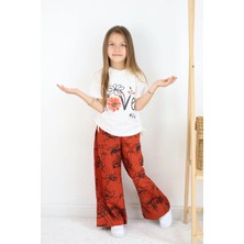 FESSHERA 🌸 Kız Çocuk ''love #life'' Baskılı Tişört & Çizgili Desenli Bol Pantolon Takımı 🌸