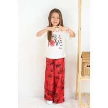 FESSHERA 🌸 Kız Çocuk ''love #life'' Baskılı Tişört & Çizgili Desenli Bol Pantolon Takımı 🌸