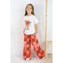 FESSHERA 🌸 Kız Çocuk ‘’love Yourself’’ Baskılı Tişört ve Geometrik Etnik Desenli Geniş Paça Pantolon Takımı