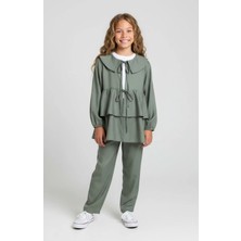 Kız Çocuk Bağcıklı Volanlı Tunik ve Pantolon Takım 12-15 Yaş