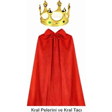 90 cm Kral Pelerini ve Altın Kral Tacı Seti Nemere