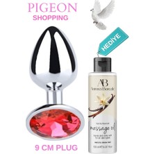 Aşkın Deposu Deromeya Health Elmas Taşlı Çelik Anal Plug Tıkaç - 9 cm Uzunluk - 4.4 mm Çap - Orta Boy Elmas Taşlı Süper Çelik Plug Süpriz Hediyeli 150 ml Vanilyalı  Jel
