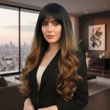 Kahküllü Uzun Dalgalı Fiber Sen Peruk / Siyah / Karamel Ombreli