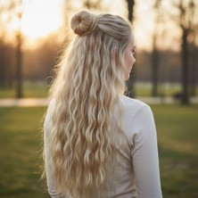 Fiber Sen Kabarık Dalgalı Yarım Ay + 2 Yan Çıt Çıt / Kumral Beyaz Platin Röfleli