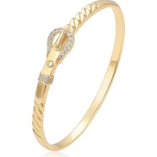 SERENES Kemer Tokası Figürlü Burgulu 14 Ayar Altın Kaplama Kadın Kelepçe Bilezik