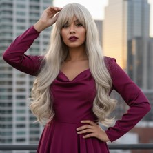 Kahküllü Uzun Dalgalı Fiber Sen Peruk / Balköpüğü / Platin Röfleli