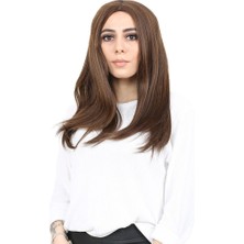 Kahkülsüz Fiber Sen Orta Boy Düz Peruk / Kahve Karamel