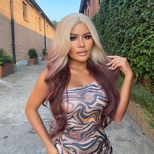 Platin Çikolata Kahve Ombreli Uzun Dalgalı Tül Peruk