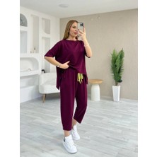 Giyimodam Kadın Kısa Kollu Bisiklet Yaka Viskon Iki Iplik Bluz ve Pantolon Ikili Takım