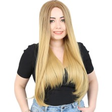 Fiber Sen Uzun Düz Peruk / Kumral / Sarı Ombreli