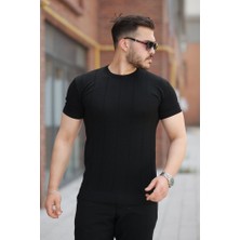 Deridün Yıldız Shoes Erkek Ince Çizgi Dokulu Bisiklet Yaka Kısa Kollu T-Shirt