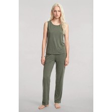 Modaserdem Akbeniz Kolsuz Minimal Yumuşak Dokulu Pijama Takımı Haki