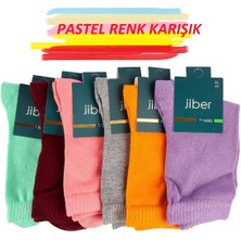 Jiber Kadın Bambu Likralı Pastel Renk Karışık Soket Çorap 6650K - 12 Adet