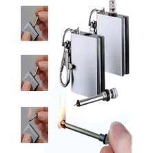 Benzinli Kibrit Çakmak Magnezyum Çubuklu Anahtarlıklı Benzinli Metal Kibrit Gümüş