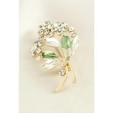 Çiçek Yaprak Mineli Taşlı Broş