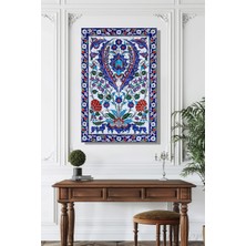 Şehber Dikey Kanvas Duvar Tablosu Tekli Salon Mutfak Yatak Odası Ofis Iznik Çini Duvar Panosu