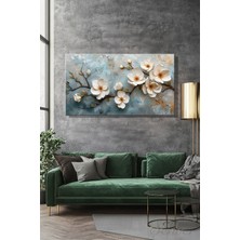 Şehber Panoramik Yatay Kanvas Duvar Tablosu Tekli Salon Mutfak Yatak Odası Ofis Beyaz Çiçekler