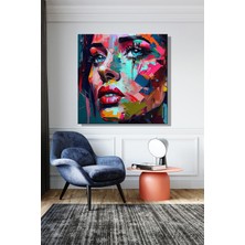 Şehber Kare Kanvas Duvar Tablosu Tekli Salon Mutfak Yatak Odası Ofis Soyut Yağlı Boya Efekt Kadın Portre