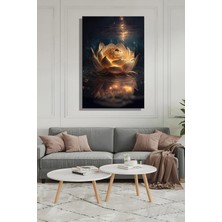 Şehber Modern Duvar Tablosu Yatay Kanvas Tekli Salon Mutfak Yatak Odası Ofis Altın Lotus Nilüfer Çiçek