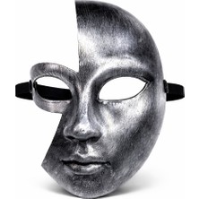 Bucuks Antik Efektli Gümüş Yarım Yüz Plastik Parti Maskesi