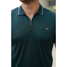 Nnstartshopping  Erkek Yaka ve Kolları Çizgi Detaylı Fermuar Yakalı Kısa Kollu Tişört