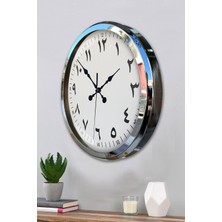 By Nevser Arapça Rakamlı Krom 52 cm Metal Duvar Saati