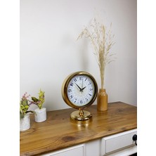 By Nevser Gold Metal Çini Desen Masa Saati 25×20 cm