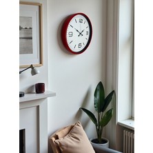 By Nevser 36 cm Kırmızı Modern Dekoratif Duvar Saati