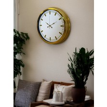 By Nevser Gold & White Lüks Tasarım 40 cm Gold Metal Duvar Saati