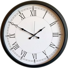 By Nevser Modern 52 cm Black & White Roma Rakamlı Metal Duvar Saati