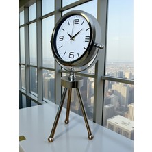 By Nevser Elegance Krom Tripod Üç Ayaklı Metal Masa Saati