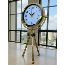 By Nevser Gold Royal Motifli Üç Ayaklı Metal Masa Saati