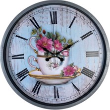 By Nevser Gri Flower Cup 36 cm Duvar Saati