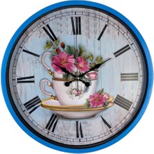 By Nevser Blue Flower 36 cm Mavi Duvar Saati