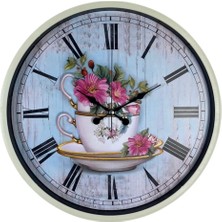 By Nevser Krem 36 cm Çiçek Figürlü Duvar Saati