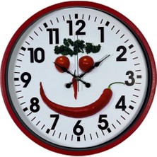 By Nevser Kırmızı Happy Kitchen 36 cm Mutfak Duvar Saati